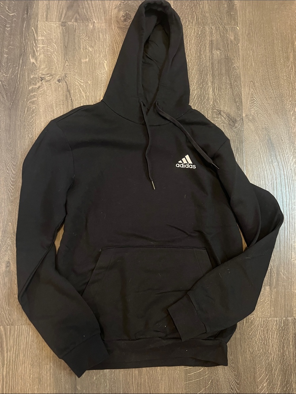 adidas Black Men's Small Pullover Hoodie with White Trefoil Logo